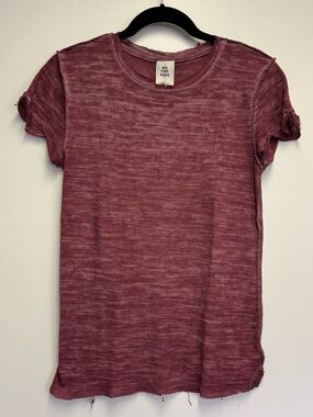 Free People Short Sleeve Top Heathered Marled Mauve Burgundy Size M Exposed Seam